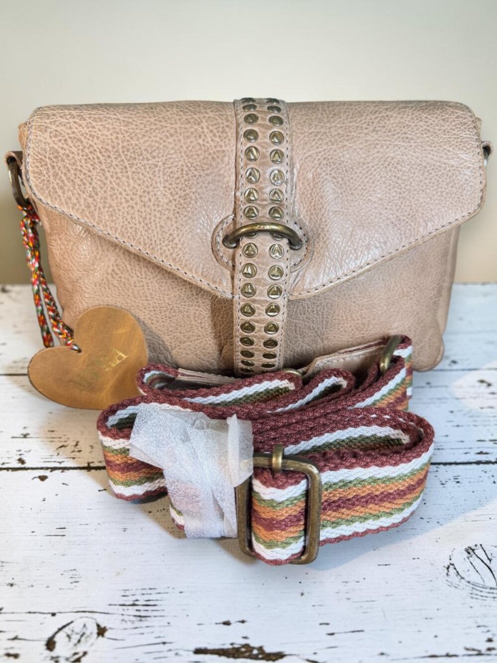 Myra Bag "Pine Cone" Leather Studded Crossbody Shoulder Bag - New
